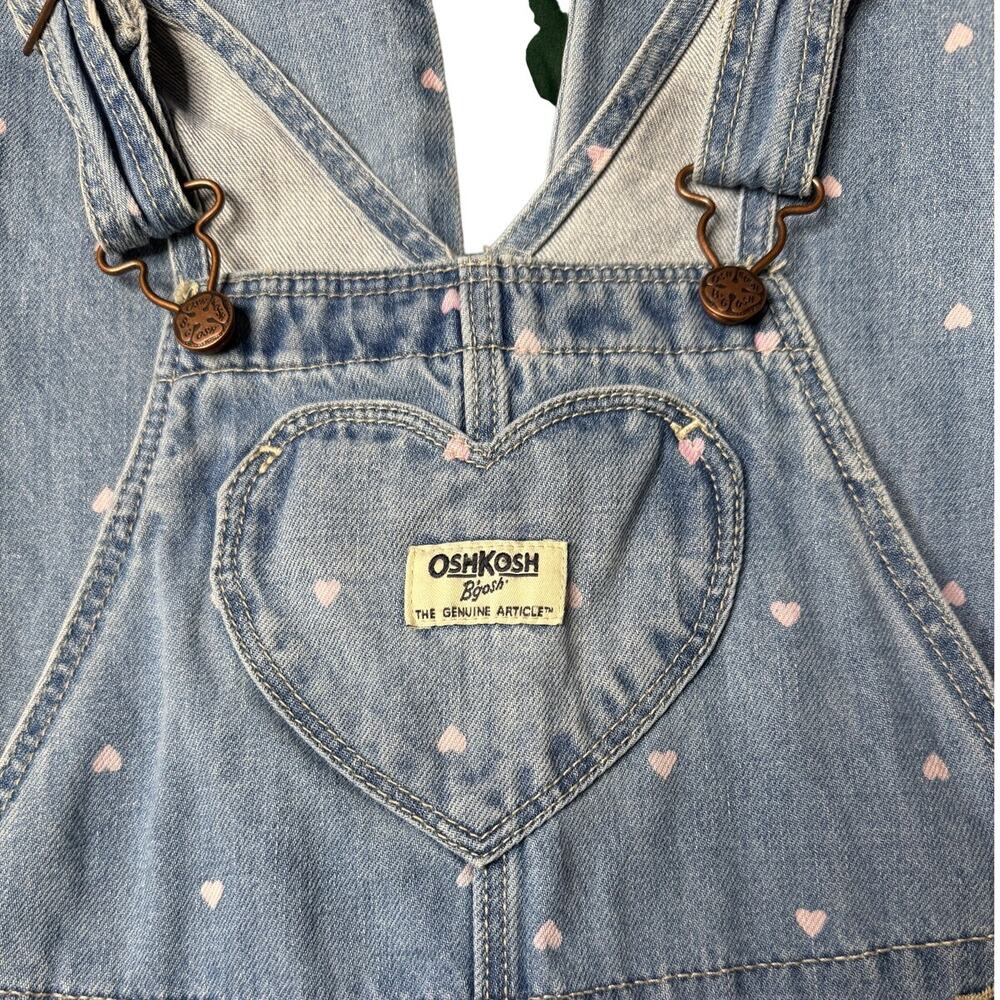 OshKosh B'gosh Pink Hearts Denim Overalls Size 5T - Picture 5 of 11